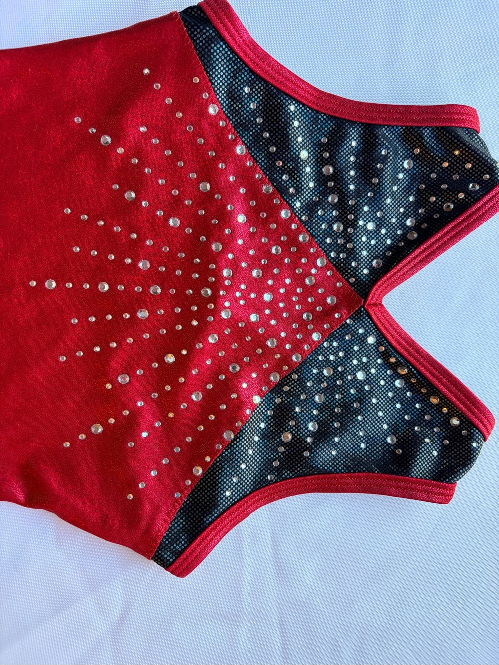 Alpha Factor Red Gymnastics Leotard with Rhinestone Details Child Large - Picture 3 of 4